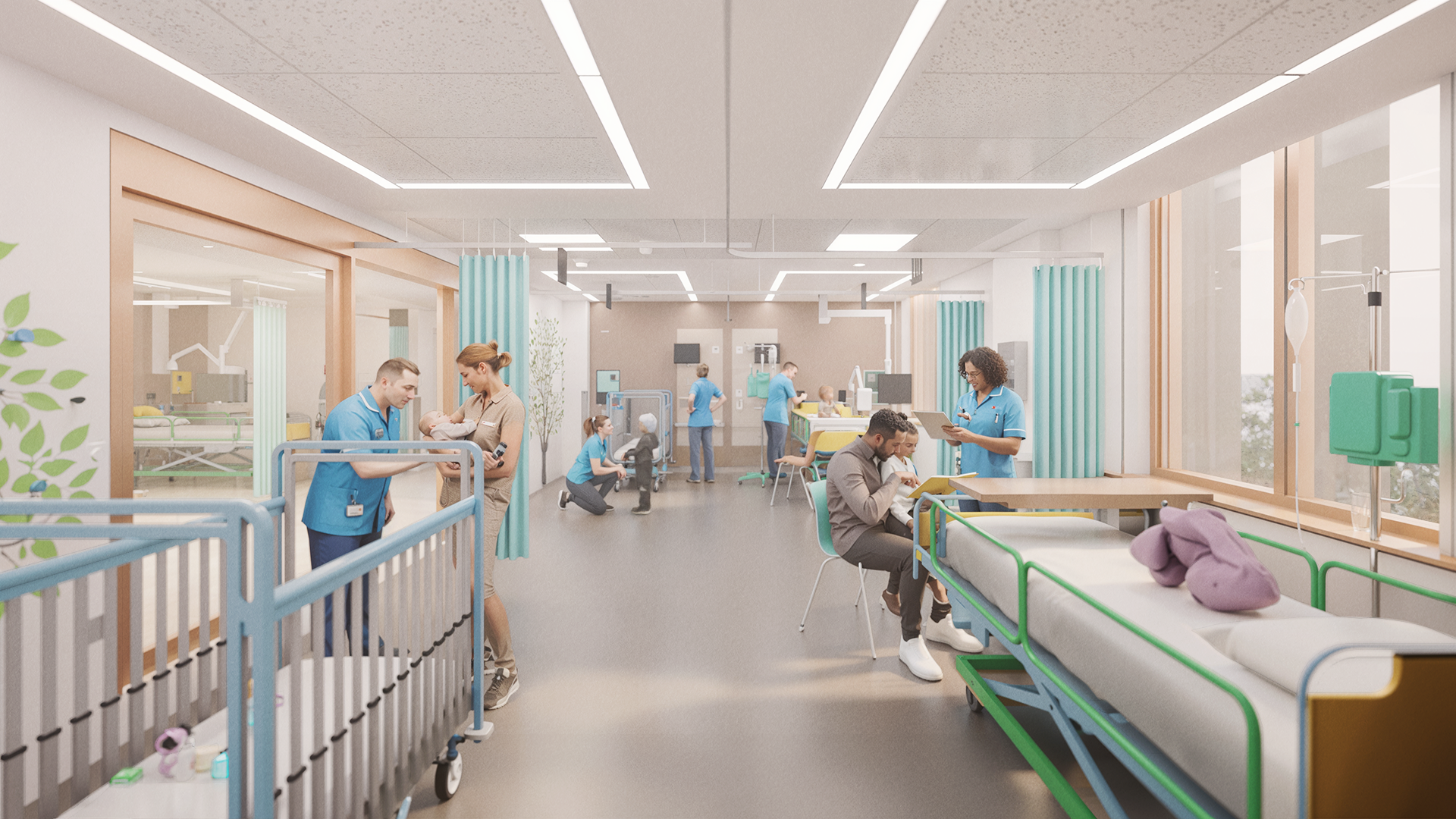Computer generated image of the cancer daycare unit in the Children’s Cancer Centre. Details subject to change.