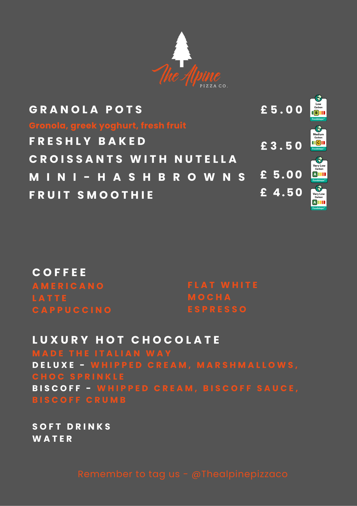 Alpine Co breakfast menu Alpine Co breakfast menu