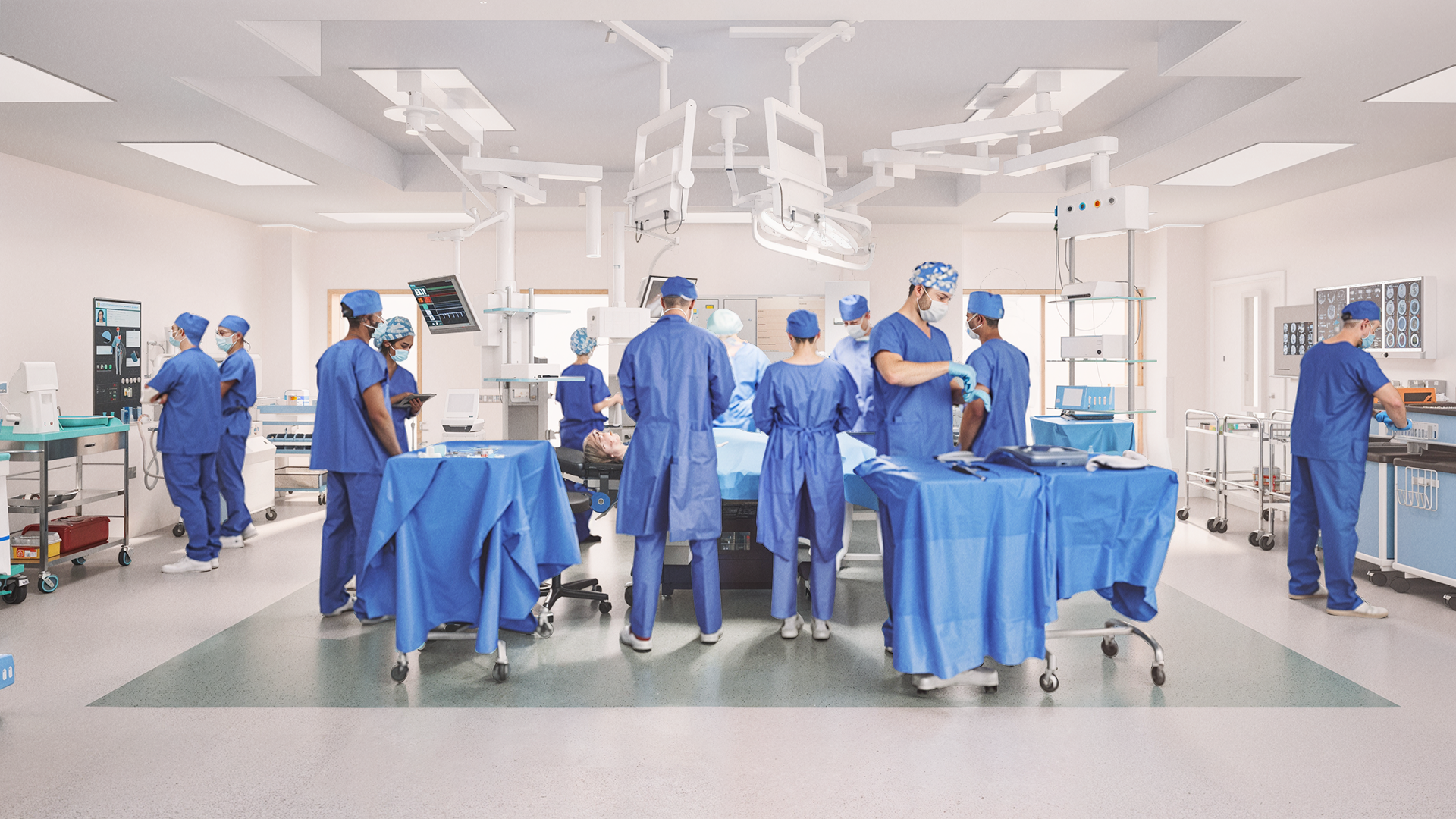 Computer generated image of a theatre in the Children’s Cancer Centre. Details subject to change.